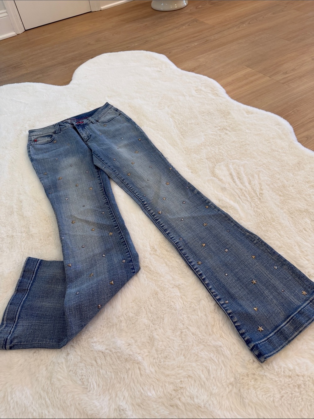 Peace Love World Blue Embellished Flare Jeans